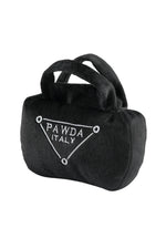 Load image into Gallery viewer, Black Large Pawda Hand bag parody dog toy from Haute Diggity dog with whie embroidery
