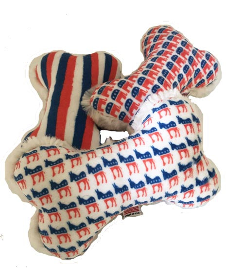 Political Party Squeaky Dog bone toys for democrats, republicans and independents.  VOTE!