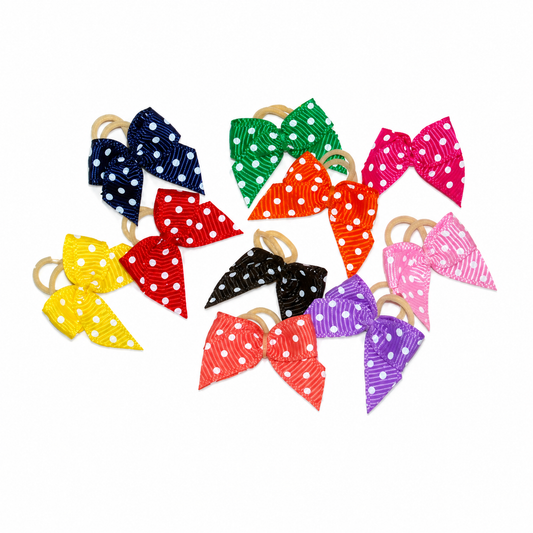 small polka dot bows with 2 elastics for the dog's hair.  Several colors to choose from 