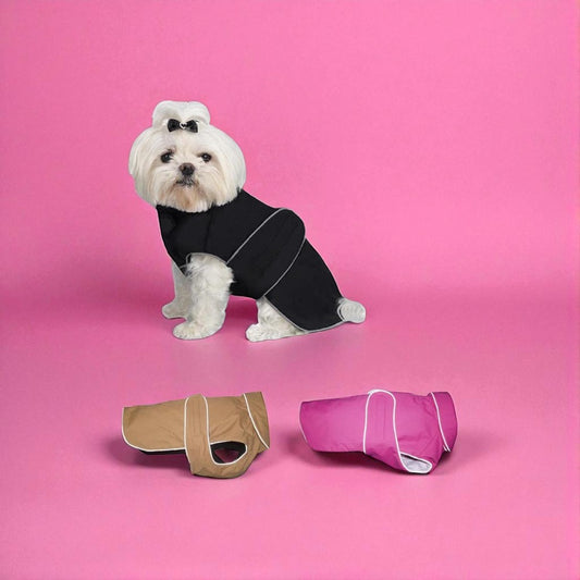 Dog Coat- Waterproof with Fleece Lining and Reflective Piping