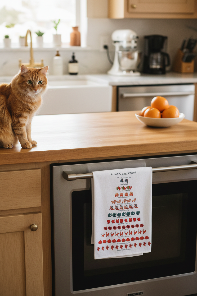Kitchen towel 12 days of Christmas for cats