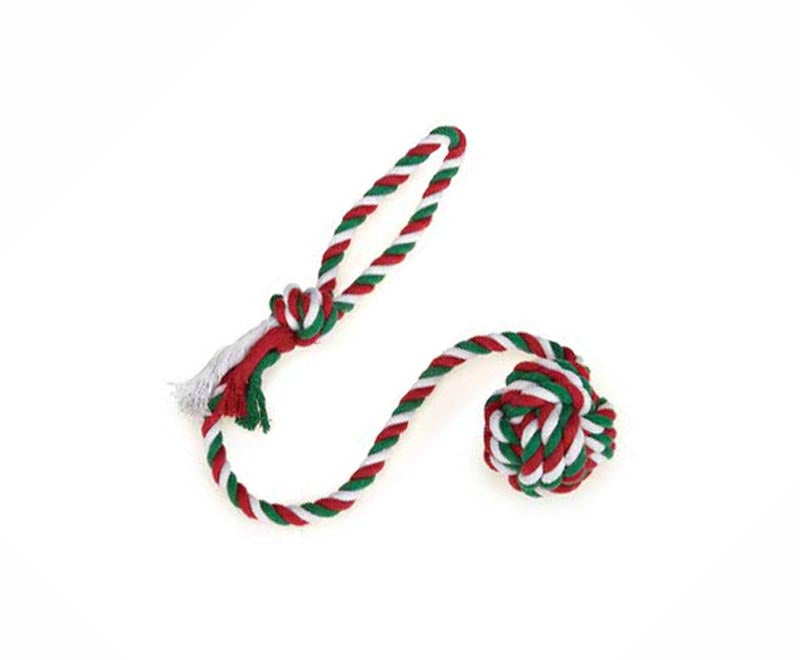 Dog Toy- 24" Christmas Holiday Rope + Monkey Fist Toy - A Pet's World