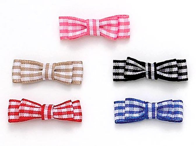 Dog Hair Bows -  Small Double Gingham Flat Bows - A Pet's World