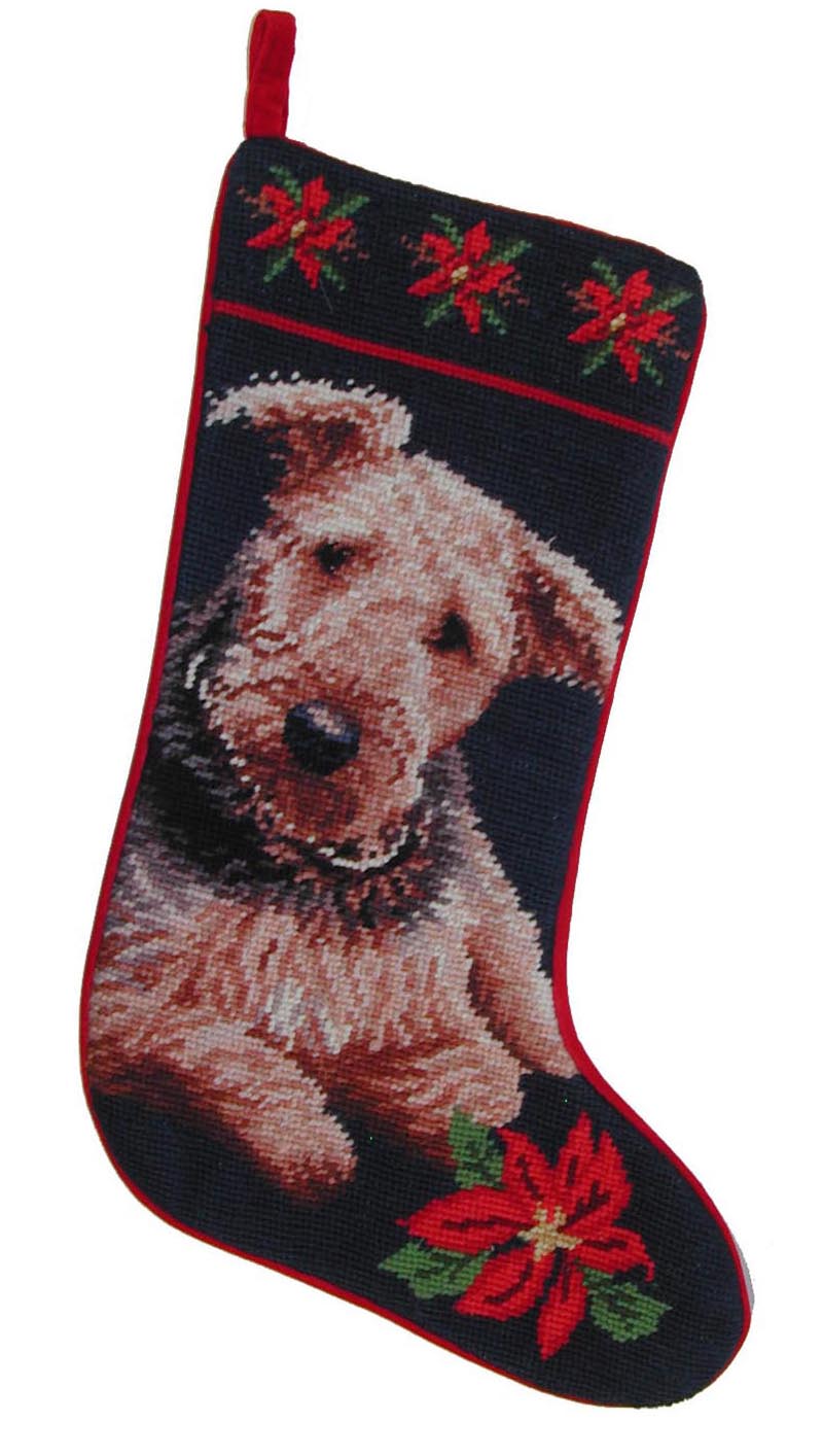 Airedale dog breed Needlepoint Christmas stocking