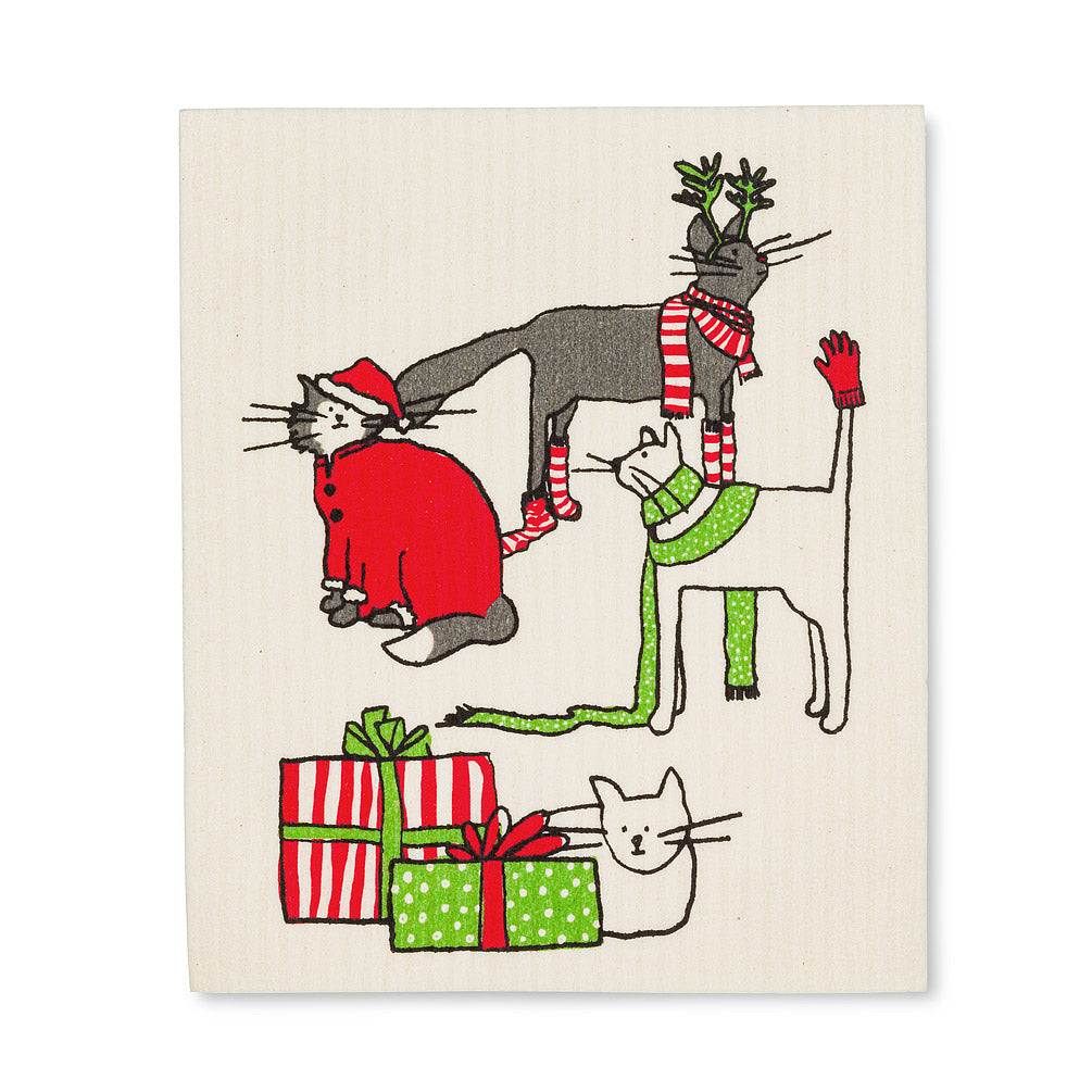 Whimsical Cat Print Holiday Amazing Swedish dishcloth 1 of 2