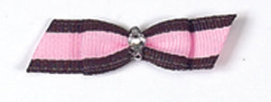 Dog Hair Bows-Brown + Pink Stripe Rhinestone Bow - A Pet's World