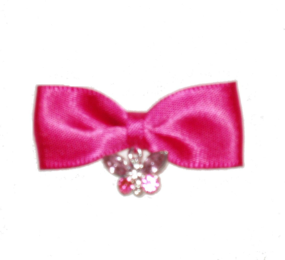 Dog Hair Bow- Pink Butterfly Charm - A Pet's World