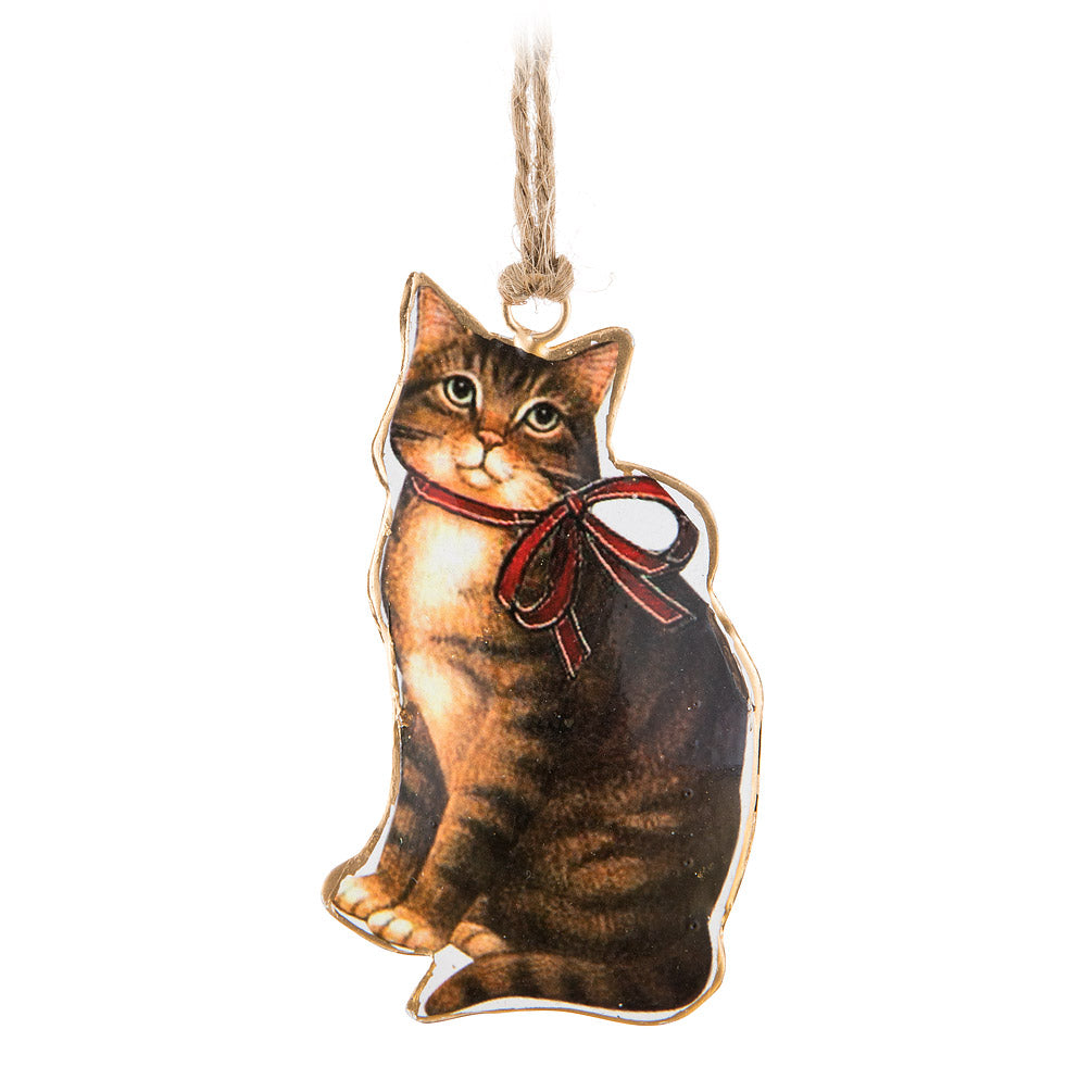 Back view of kitty cat metal Christmas Ornament