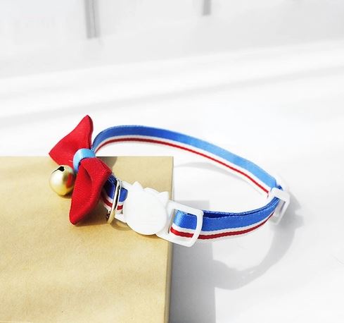 Cat Collar-Adjustable with Red and Blue Bow Tie plus a Bell