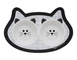 Set 2 Cat Face Bowls + Placemat - A Pet's World