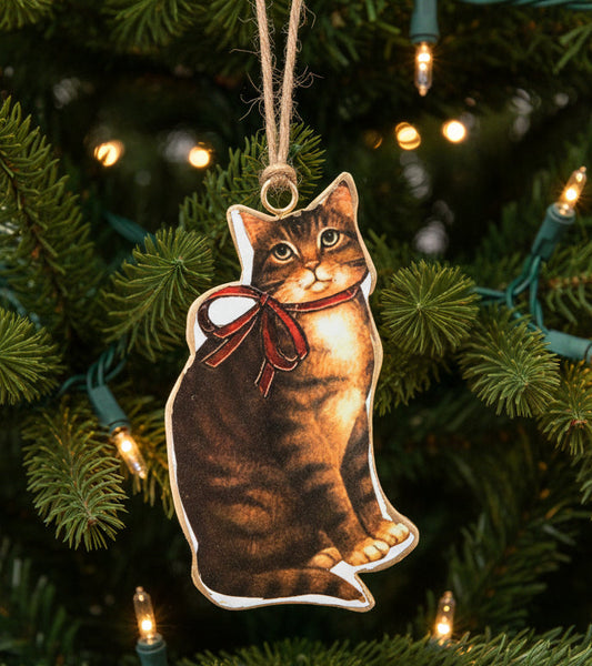Kitty Cat Christmas Ornament double sided metal