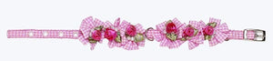 Embellished Pink Gingham Ribbon Dog Collars with Petal Flowers and Pearls - A Pet's World