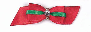 Dog Hair Bows-Christmas Stripe Rhinestone Starched Show Bow - A Pet's World