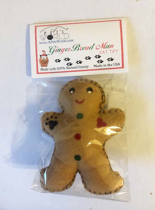 Cat Toy - Gingerbread Man with Catnip USA Made - A Pet's World