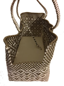 Dog Totes-Handwoven Light Weight Recycled Material-Khaki + White - A Pet's World