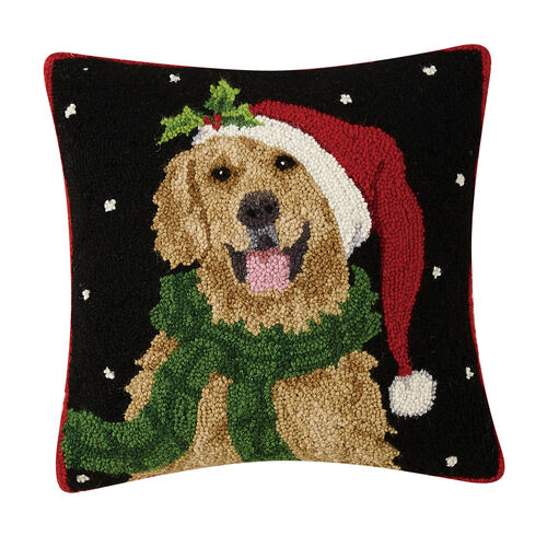 Golden Retriever Santa Hat Hook Pillow Navy
