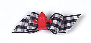 Dog Hair Accessory-Red Fire Hydrant Starched Gingham Show Bow Barrette - A Pet's World