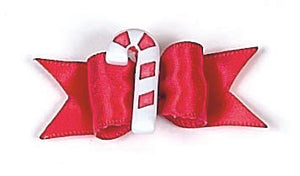 Dog Hair Accessory- Candy Cane Starched Show Bow Barrette - A Pet's World