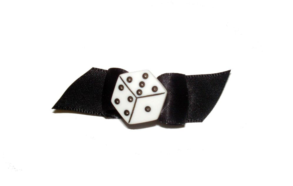 Dog Hair Accessory-Dice on Black Starched Show Bow Barrette - A Pet's World