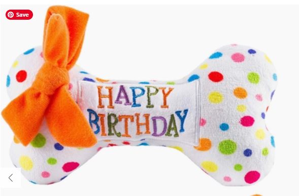 Happy Birthday soft dog bone toy wit squeaker and bow 