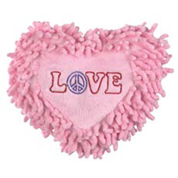 Dog Toy- Fringed Heart Peace Love Plush Toy with Squeaker - A Pet's World