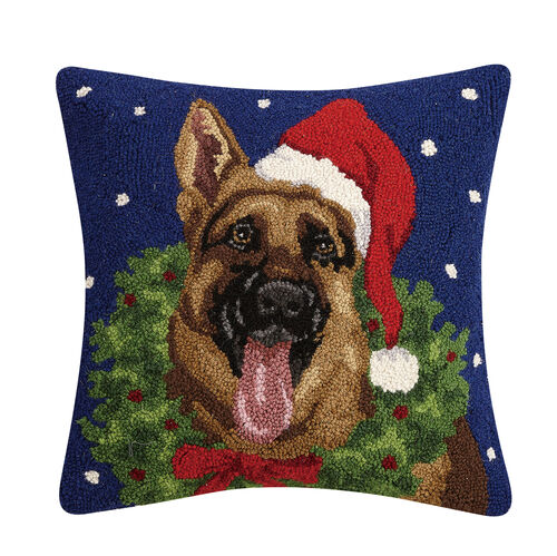 German Shepherd with Santa Hat Hook Pillow