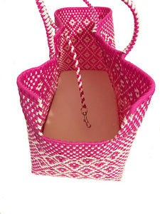 Dog Totes-Handwoven Light Weight Recycled Material-Hot Pink + White - A Pet's World