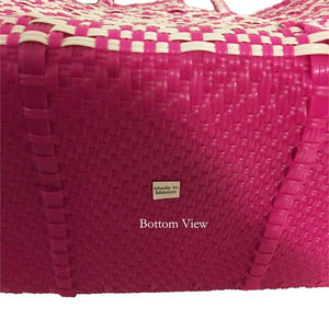 Dog Totes-Handwoven Light Weight Recycled Material-Hot Pink + White - A Pet's World