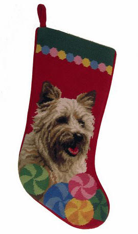 Needlepoint Christmas Dog Breed Stocking -Cairn Terrier with Circles - A Pet's World