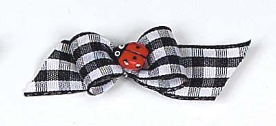 Dog Hair Bows- Lady Bug on Gingham Starched Show Bow Barrette - A Pet's World