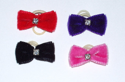 Dog Hair Bows - Mini Velvet Rhinestone Elastics - A Pet's World