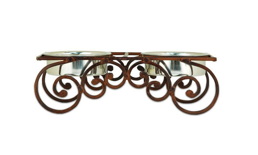 Small Rustic Wrought Iron Monte Double Feeder - A Pet's World