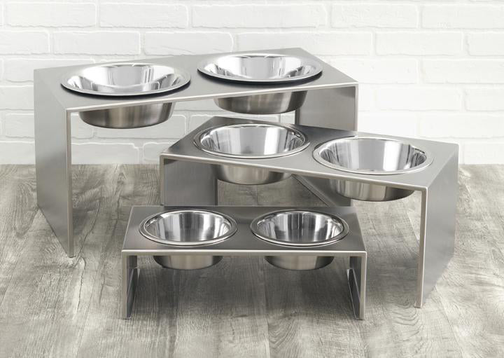 Dog Diner-Slate Stainless Steel Double Diner - A Pet's World