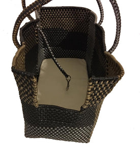 Dog Totes-Handwoven Light Weight Recycled Material-Bronze + Black Plaid - A Pet's World