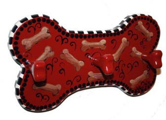 Hand Painted Leash Hook Red Bones - A Pet's World