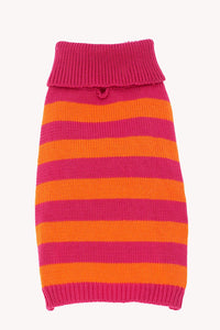 Flat shot of Azalea + Orange Mercerized Cotton Rugby Stripe Turtleneck dog sweater