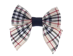 Dog Hair Bows-Tan Plaid Bow with Tails - A Pet's World