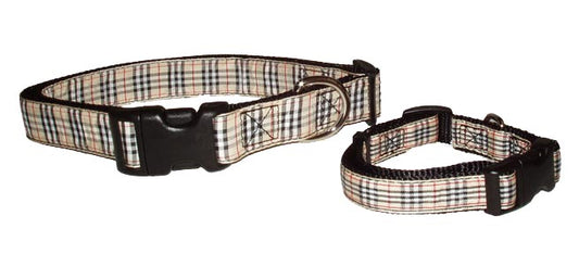 Ribbon Dog Collars-Tailored Tan Plaid - A Pet's World