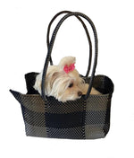 Load image into Gallery viewer, Dog Totes-Handwoven Light Weight Recycled Material-Bronze + Black Plaid - A Pet&#39;s World
