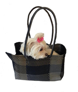 Dog Totes-Handwoven Light Weight Recycled Material-Bronze + Black Plaid - A Pet's World
