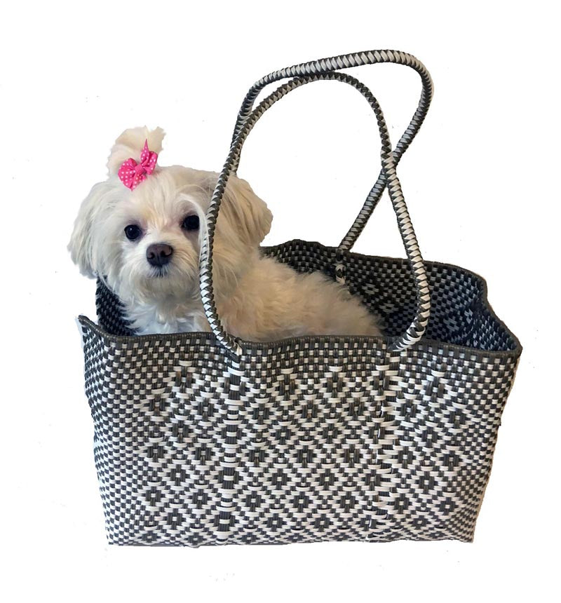Dog Totes-Handwoven Light Weight Recycled Material-Khaki + White - A Pet's World