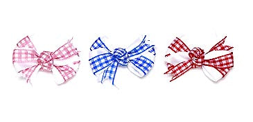 Dog Hair Bows-White Satin Gingham Knot Barrettes - A Pet's World