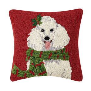White Poodle with Scarf Hook Pillow