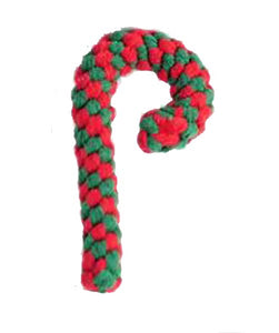 Red and Green 8" Candy Cane Rope Dog Toy for Christmas