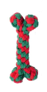 Red and Green Christmas Rope Dog Bone Toy