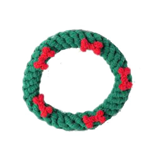 Christmas Rope Toy for Dogs Green with Red bone bows