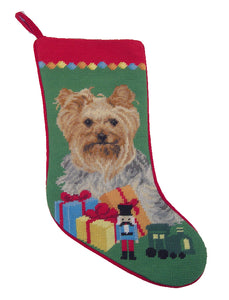Needlepoint Christmas Dog Breed Stocking -Yorkie with Toys - A Pet's World