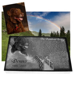 Pet Memorial-Rainbow Bridge Granite Photo Engraved 10 x 16 x 2 - A Pet's World