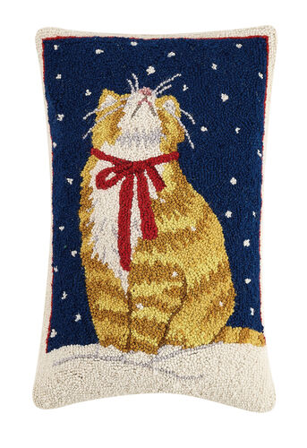 Hook Pillow Tabby Cat Snowy Night