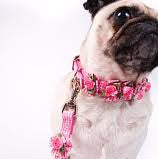 Embellished Pink Gingham Ribbon Dog Collars with Petal Flowers and Pearls - A Pet's World